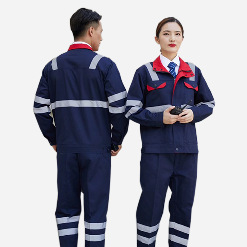 工作服套裝長(zhǎng)袖男女反光薄款滌棉耐磨車間廠服定制logo勞保服工裝